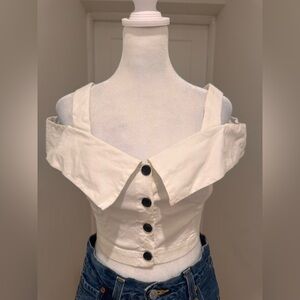 A.L.C. Cream Off-Shoulder Button-Up Crop Top